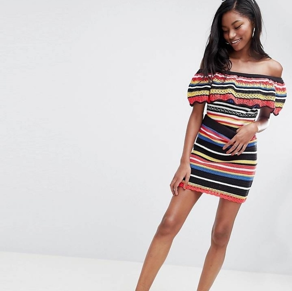 Off shoulders Multi color skirt & top set